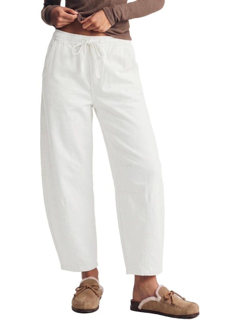 High Rise Elastic Waist Barrel Jeans for Women - Crop Denim Pants, Stylish Fit